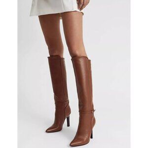 $600 REISS CAITLIN LEATHER KNEE HIGH BOOTS POINTY TOE HEEL BROWN 41 (MF15)